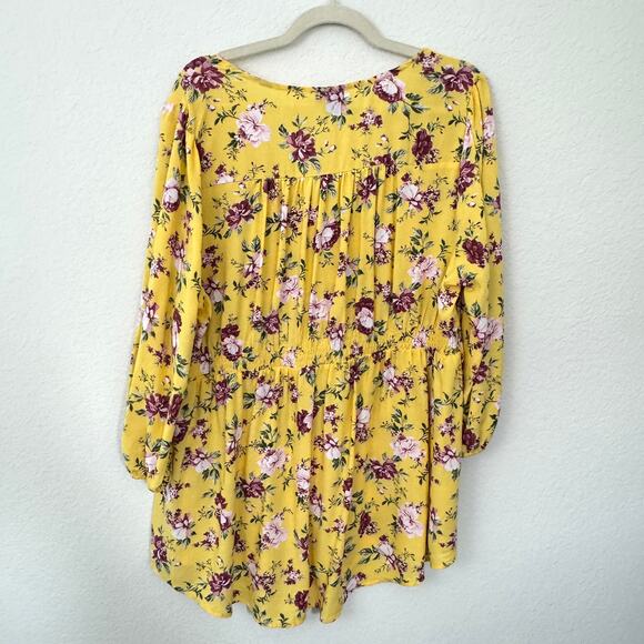 Torrid Womens Challis Smocked 3/4 Sleeve Top Blouse Size 1X Floral Flowy Yellow - Picture 3 of 7